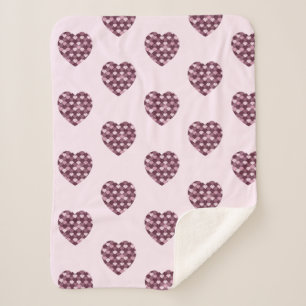 Couverture Sherpa Cherry Carré rose et coeur diamant