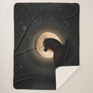 Couverture Sherpa Cheval Brillant Lune Noire