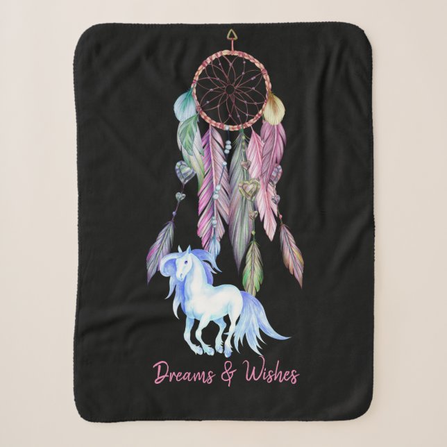 Couverture Sherpa Cheval et Dreamcatcher ~ Rêves et voeux BOHO (Devant)