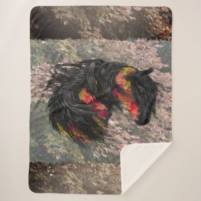 Couverture Sherpa Cheval friésien Automne (Devant)