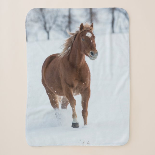 Couverture Sherpa Cheval simple courant dans la neige (Devant)