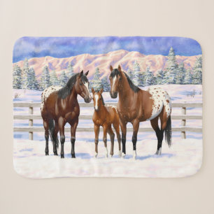 Couverture Sherpa Chevaux Appaloosa De Baie Brown En Neige