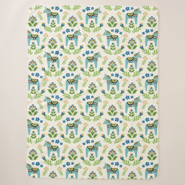 Couverture Sherpa Chevaux de Dala Suédois Turquoise Sherpa Blanket (Devant)