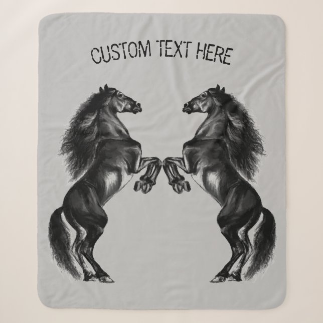 Couverture Sherpa Chevaux noirs Blanche Sherpa avec texte personnali (Devant)