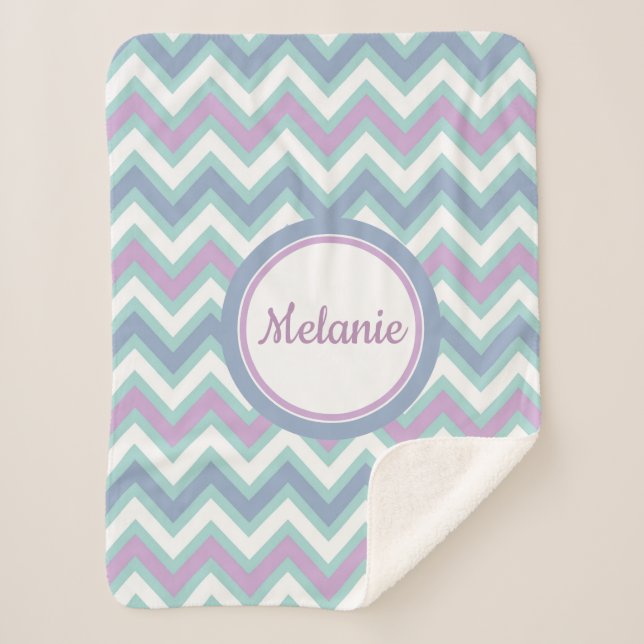 Couverture Sherpa Chevron coloré monogramme (Devant)