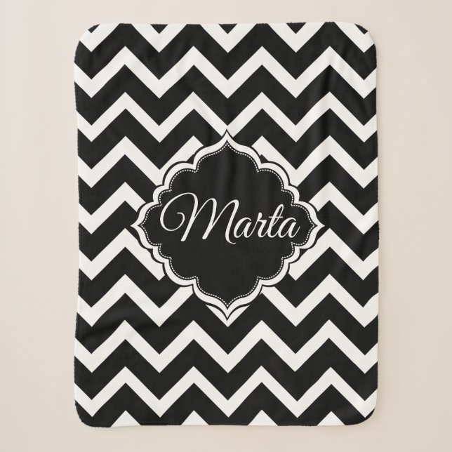 Couverture Sherpa Chevron Noir Et Blanc Monogramme (Devant)