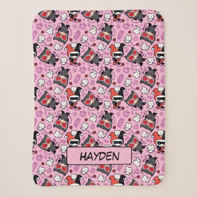 Couverture Sherpa Chibi Catwoman, Harley Quinn & Kittens Motif (Devant)