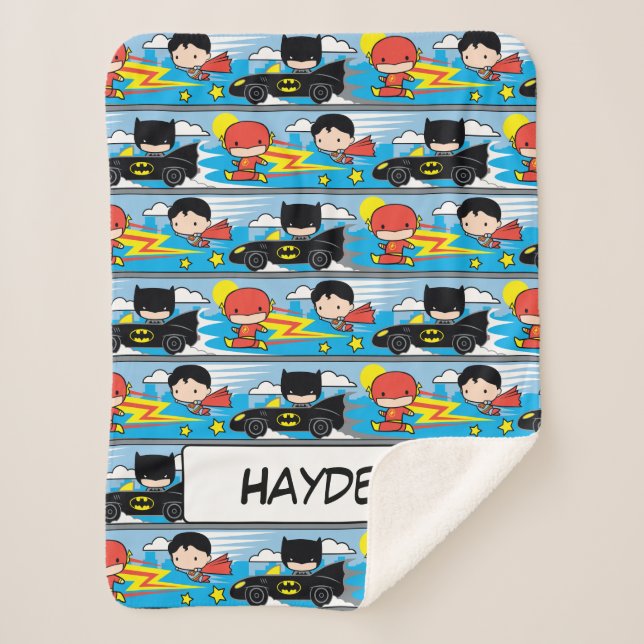 Couverture Sherpa Chibi Flash, Superman et Batman Racing Motif (Devant)