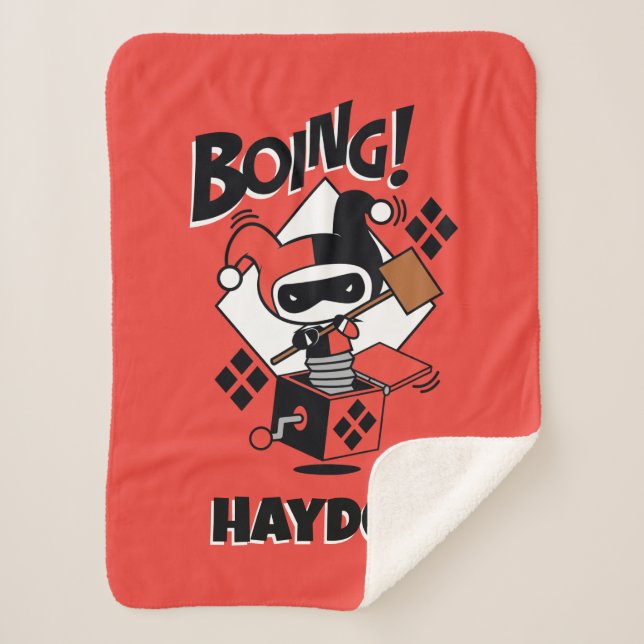 Couverture Sherpa Chibi Harley-Quinn-In-A-Box Avec Marteau (Devant)