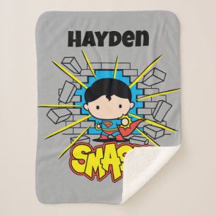 Couverture Sherpa Chibi Superman Frappant À Travers Un Mur De Brique