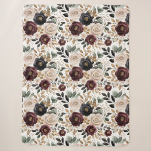 Couverture Sherpa Chic Bourgogne Crème Floral  