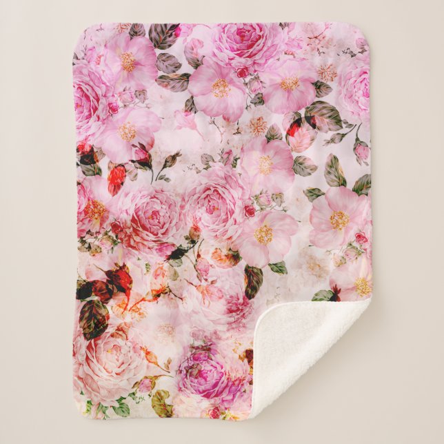 Couverture Sherpa Chic Joli Push Pink Rose Floral (Devant)