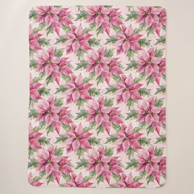Couverture Sherpa Chic rose Poinsettia Fleurs Noël (Devant)
