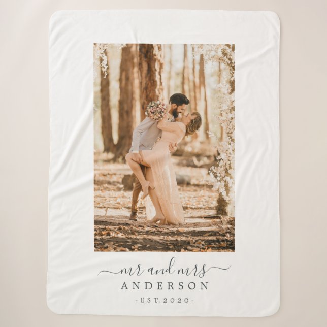 Couverture Sherpa Chic Script nouvellement marié M. Mme Monogram Pho (Devant)