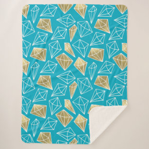 Couverture Sherpa Chic Turquoise Aqua Blue Gold Diamonds Noël