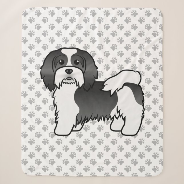 Couverture Sherpa Chien Caricature Cute Du Havanais Noir Et Blanc (Devant)