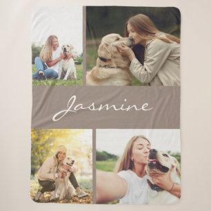 Couverture Sherpa Chien de collection photo Taupe moderne