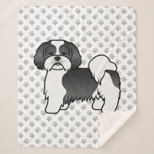 Couverture Sherpa Chien de dessin animé mignon Lhasa Apso noir et bl