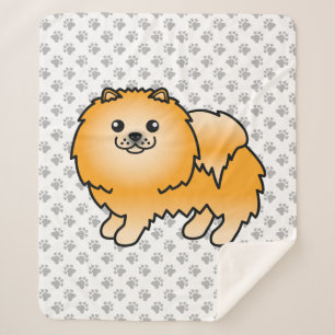 Couverture Sherpa Chien de dessin animé mignon Pomeranian orange & p