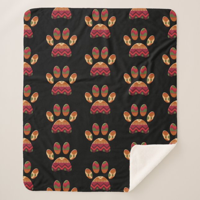Couverture Sherpa Chien Motif Aztèque Paw (Devant)