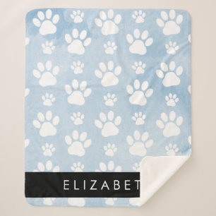 Couverture Sherpa Chien Paws, White Paws, Blue Watercolor, Votre nom