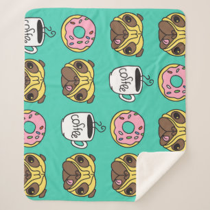 Couverture Sherpa Chiens amusants, beignets, motif de café.