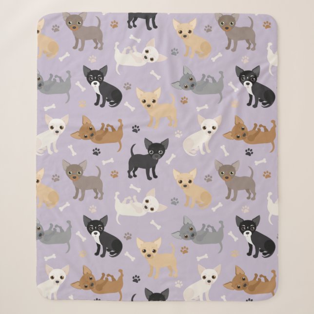 Couverture Sherpa Chihuahua Os et pattes violet (Devant)