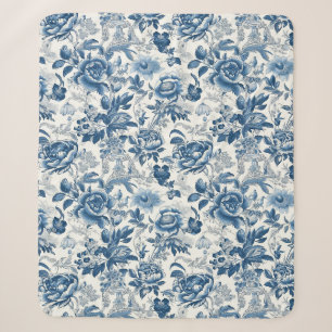 Couverture Sherpa Chinoiserie Bleu et Blancs Fleurs florales
