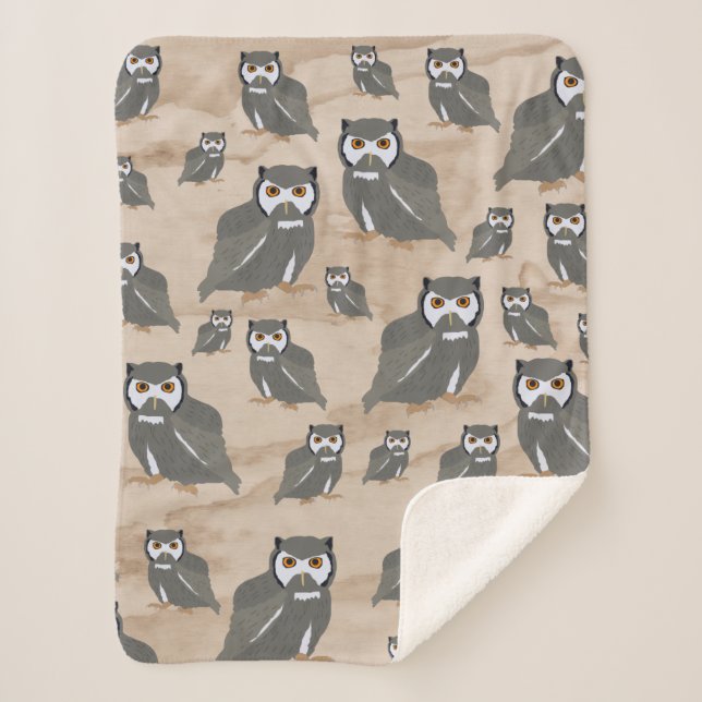 Couverture Sherpa Chouette Motif & Bois rustique (Devant)