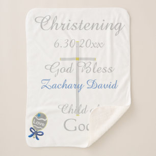 Couverture Sherpa Christening Cross Boy Blue Star Rattle Medium