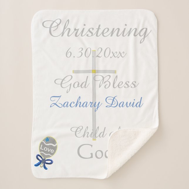 Couverture Sherpa Christening Cross Boy Blue Star Rattle Medium (Devant)