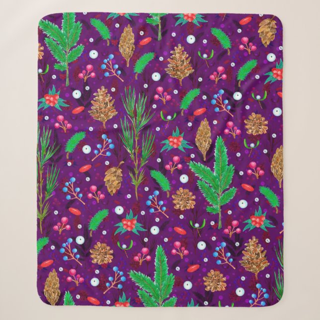 Couverture Sherpa Christmas seamless pattern with pine cones, fir br (Devant)