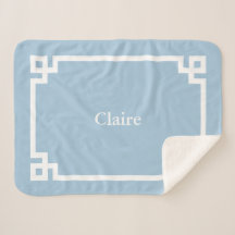 Ciel Bleu et Clé Grecque Monogramme Blanc