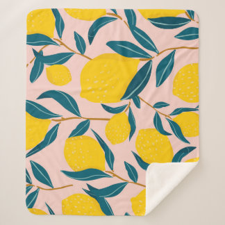 Couverture Sherpa citrons illustrés : motif transparent rose
