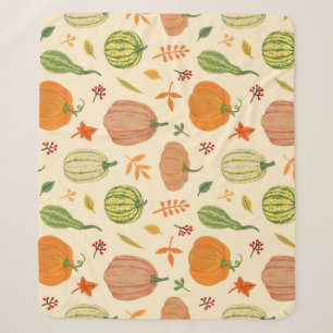 Couverture Sherpa Citrouille vert et orange, motif sans soudure.