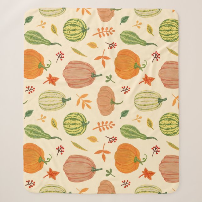 Couverture Sherpa Citrouille vert et orange, motif sans soudure. (Devant)