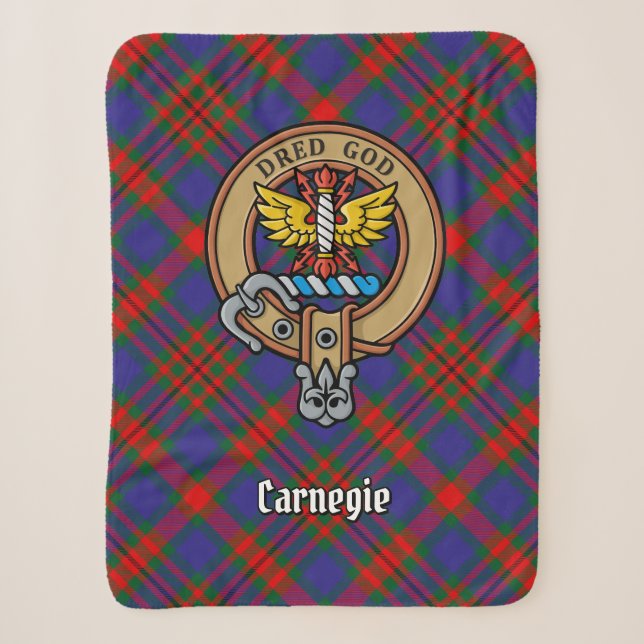 Couverture Sherpa Clan Carnegie Crest sur Tartan (Devant)