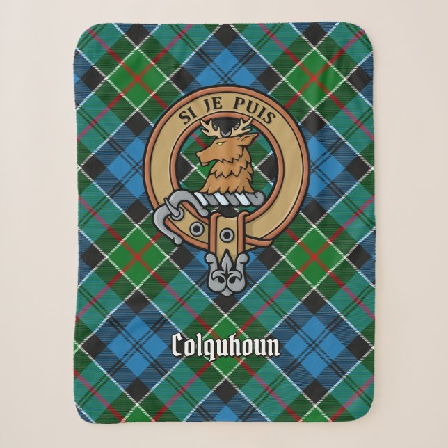 Couverture Sherpa Clan Colquhoun Crest sur Tartan (Devant)