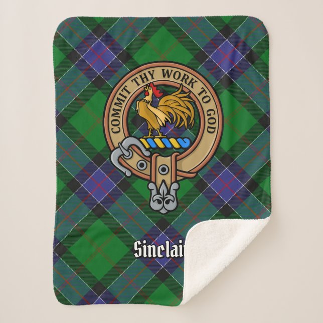Couverture Sherpa Clan Sinclair Crest sur la chasse Tartan (Devant)
