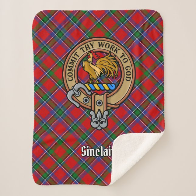 Couverture Sherpa Clan Sinclair Crest sur Red Tartan (Devant)