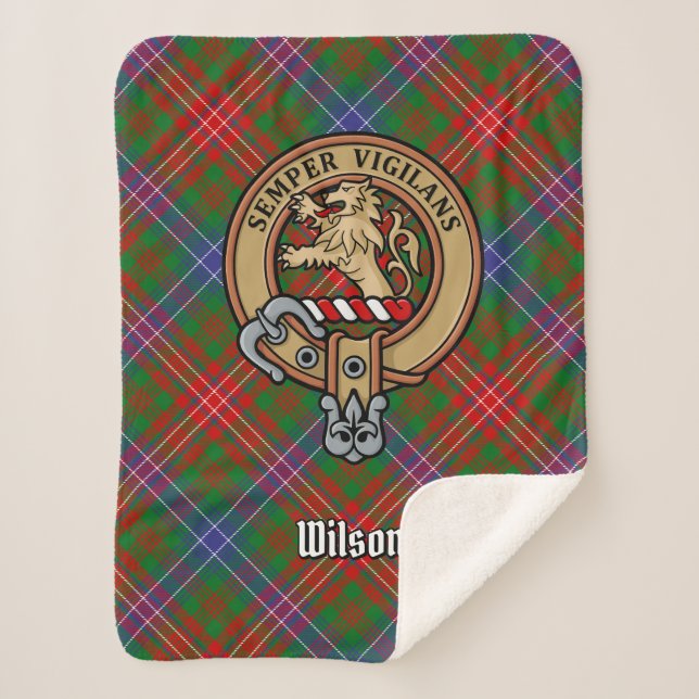 Couverture Sherpa Clan Wilson Crest sur Tartan moderne (Devant)