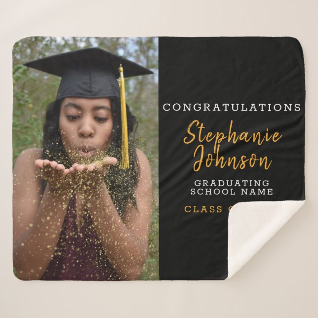 Couverture Sherpa Classe de 2020 Photo personnalisée Nom Graduation (Devant (Horizontal))
