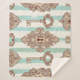 Couverture Sherpa Clés vintages, verrous : motif à main levée.