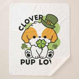 Couverture Sherpa Clover Pup Love – Design de chien pour la Saint-Pa