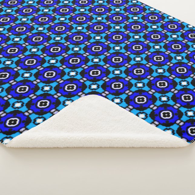 Couverture Sherpa Cobalt et bleu turquoise Motif carrelage (3/4)