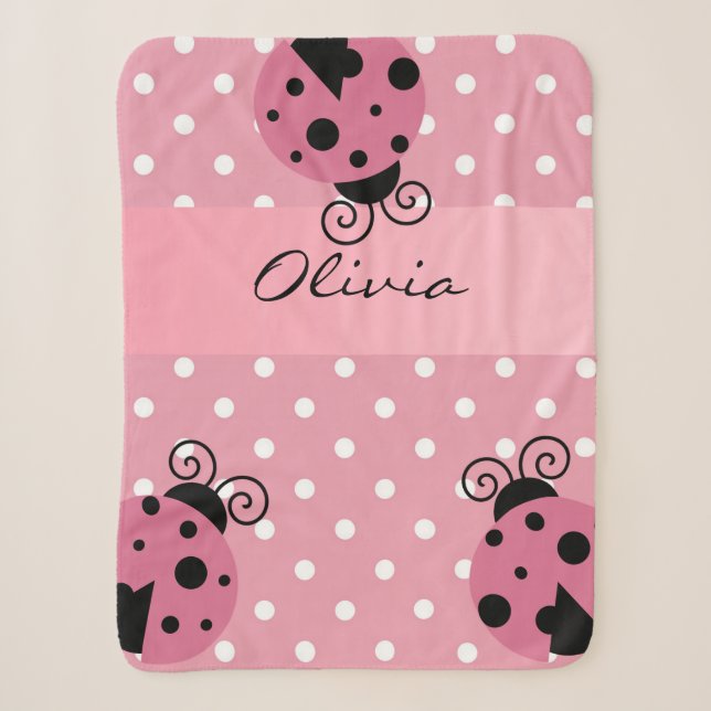 Couverture Sherpa Coccinelle rose personnalisée (Devant)