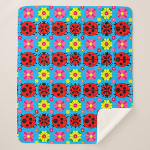 Couverture Sherpa Coccinelles et fleurs colorées