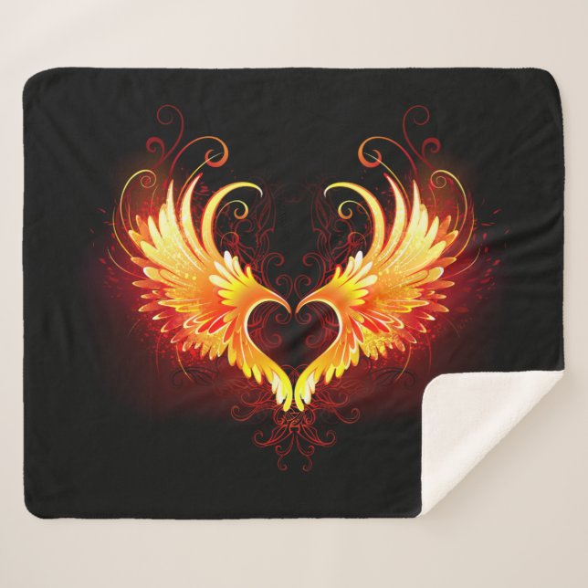 Couverture Sherpa Coeur de feu ange avec ailes (Devant (Horizontal))