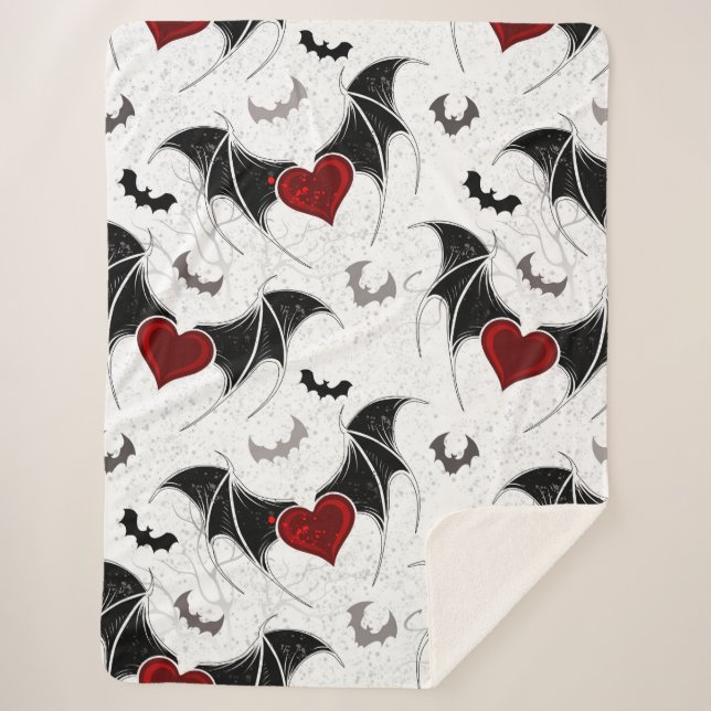 Couverture Sherpa Coeur d'Halloween avec ailes de chauve-souris noir (Devant)