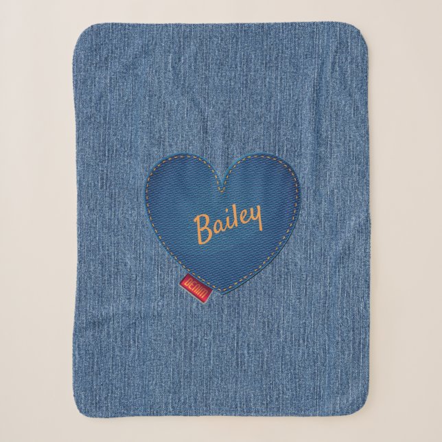 Couverture Sherpa Coeur personnalisé Denim Motif Gold (Devant)